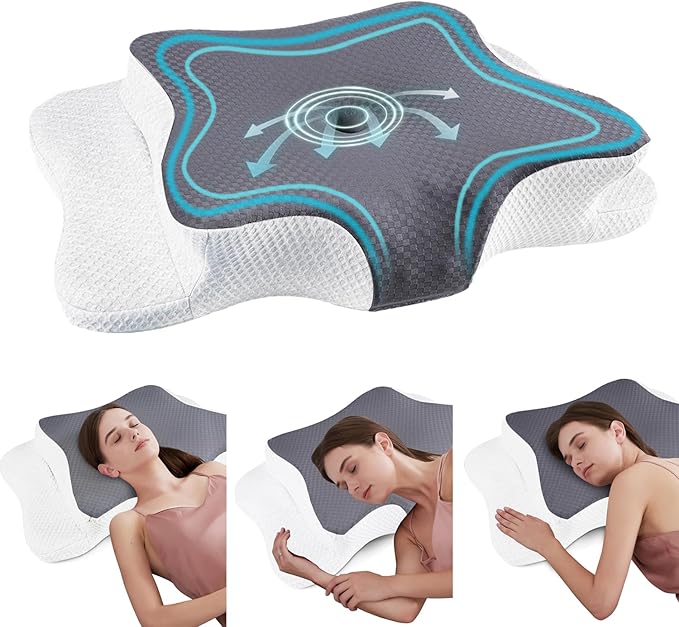 Cervical Neck Pillow for Pain Relief Sleeping, Contour Memory Foam Pillows, Ergonomic Side Sleeper Pillows for Adults, Cooling Orthopedic Neck Support Pillow for Back Stomach Sleepers