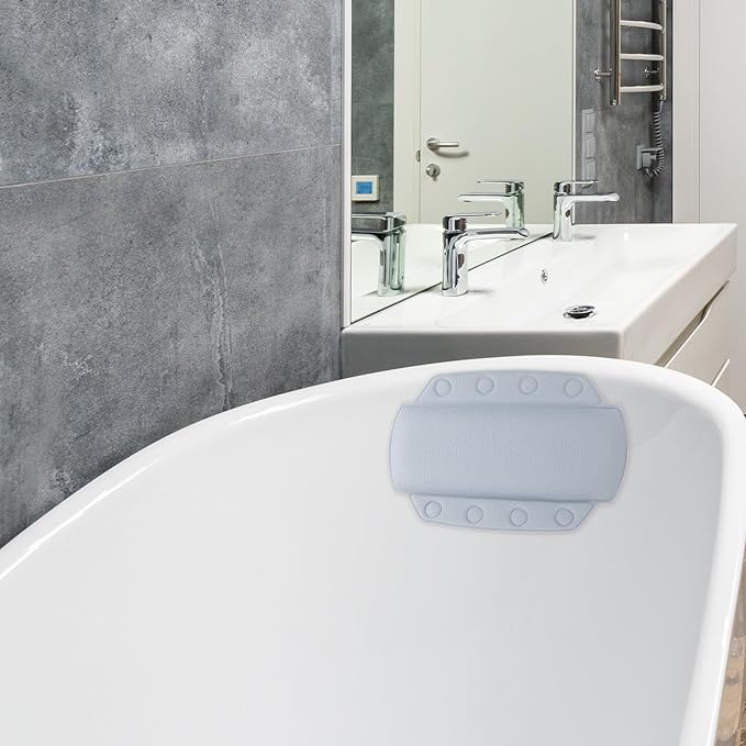 Bathtub Pillow for Neck and Head Support, Medium Size Soft Foam Cushion with Suction Cups, Light Blue Bath Pillow for Tub Soaking at Home and Spa