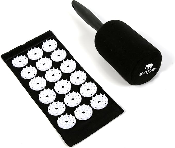 Bed of Nails Acuroller - Acupressure Massage Roller for Lymphatic Flow, Neck Massager, Back Scratcher, Muscle Tension and Pain Relief, Relaxation, Hand Massager Tools, Black