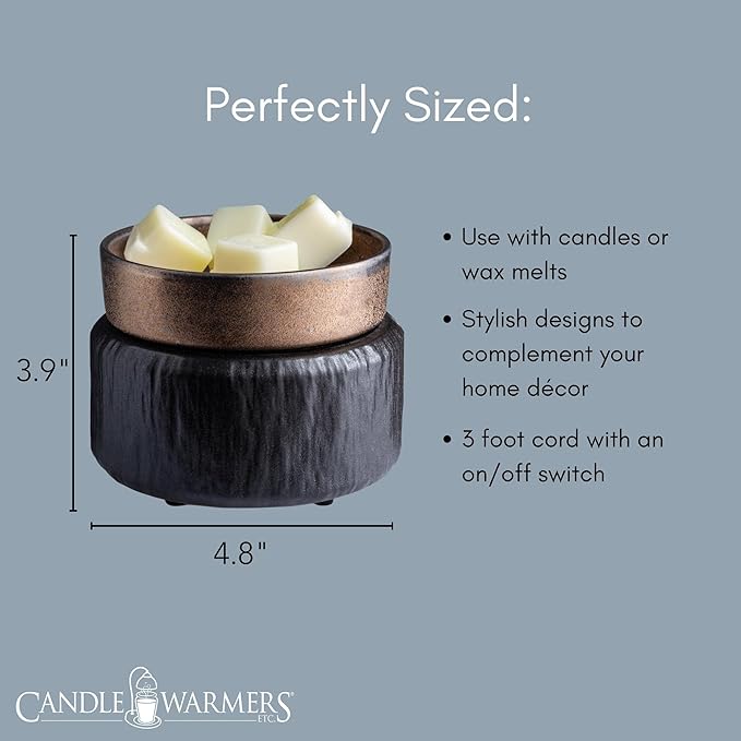 Candle Warmers ETC 2-in-1 Candle and Fragrance Warmer for Warming Scented Candles or Wax Melts and Tarts with to Freshen Room, Primitive Black and Bronze