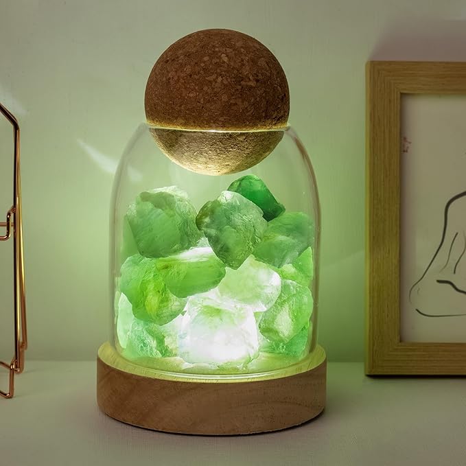 Runyangshi Green Fluorite Night Lamp 6.3" Natural Healing Crystal Aroma Stone Diffuser Bedside Lamp USB Port 3 Colours Dimming Mode Bedroom Lamp Home Decor