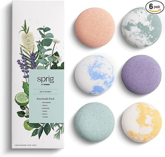 Sprig by Kohler Bath Bomb Gift Set, Hypoallergenic, Made with Natural Botanicals & Premium Skincare Ingredients (Shea Butter, Coconut Oil, & Kaolin Clay) - 6 Pack