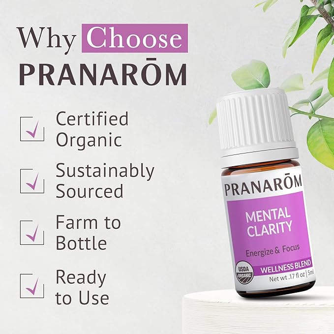 Pranarom - Mental Clarity & Focus Essential Oil, Pure Essential Oil for Diffusers, Revitalizing Aroma Oil, Lavender, Lemon, Peppermint, and More, Organic Essential Oil Blend, 5 ml