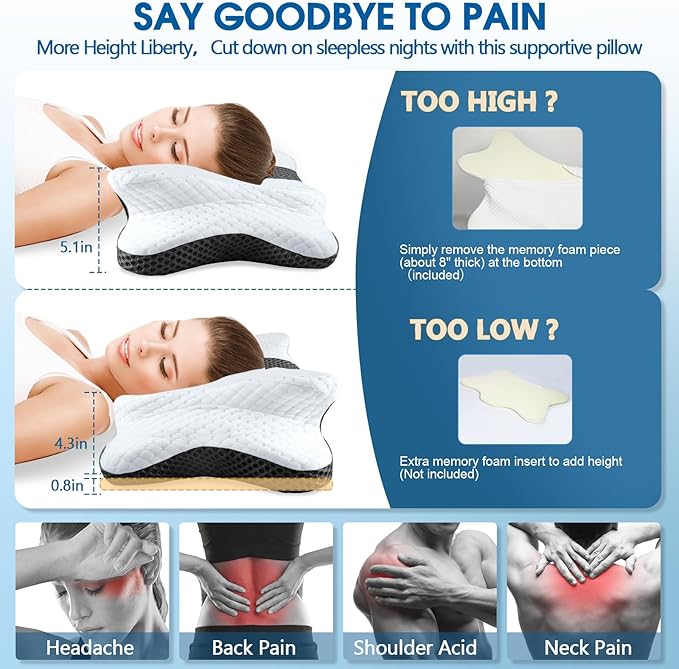 Memory Foam Pillows, Cervical Pillow for Neck and Shoulder Pain Relief, Ergonomic Contour Bed Pillow, Soft for Side Sleep Stomach Sleeping and Back Sleeper
