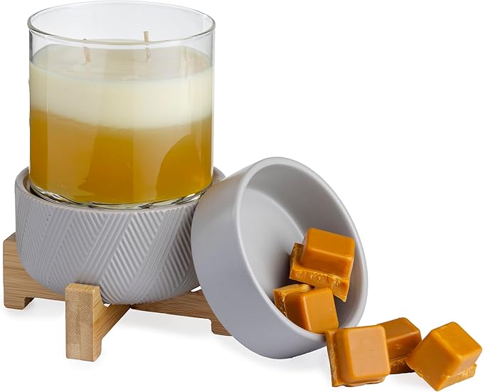 Candle Warmers ETC 2-in-1 Candle and Fragrance Warmer for Warming Scented Candles or Wax Melts and Tarts with to Freshen Room, Wooden Pedestal