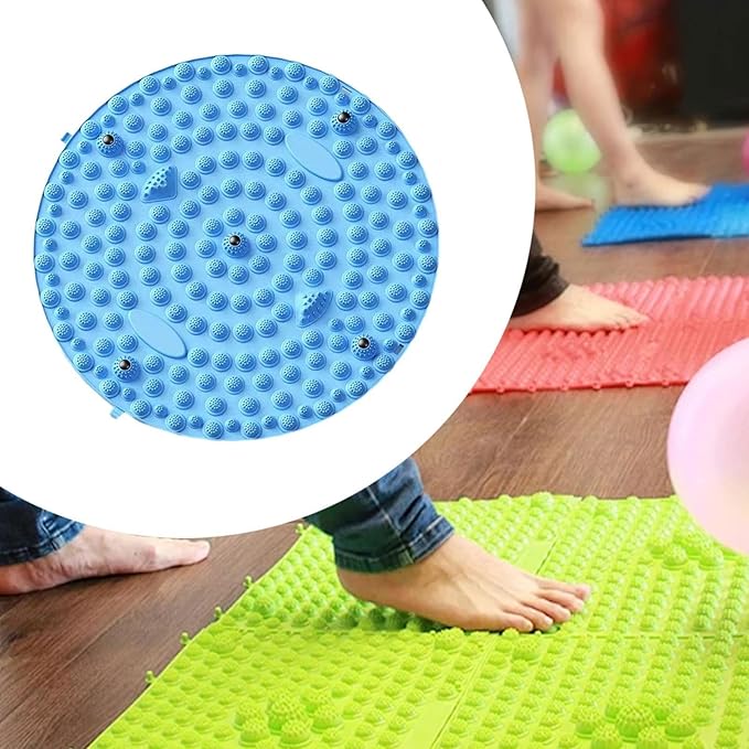 Acupressure Mat for Foot Massage, Foldable Yoga Mat for Living Room and Gym, Blue Round