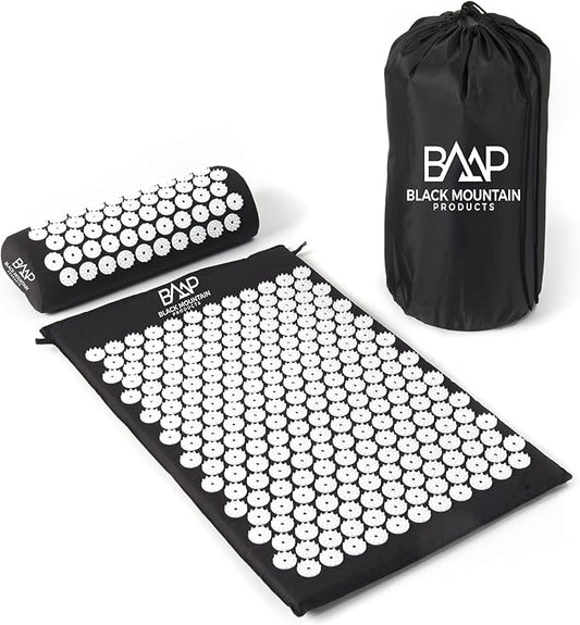 Black Mountain Products Acupressure Mat with Pillow & Carrying Bag - Acupressure Mat for Trigger Pt. Massage Therapy, Black