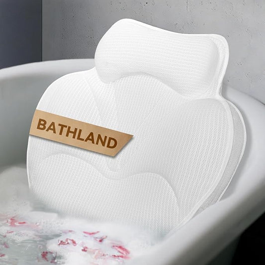 Bath Pillows for Tub - Luxury Bathtub Pillow Neck, Head, Back Support, Soft 4D Mesh Fabric and Non-Slip Suction Cups & Quick Dry, Fits All Tubs, Bath Soaking Accessories Spa Gifts, White