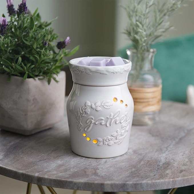 Candle Warmers ETC. Illumination Fragrance Warmer- Light-Up Warmer for Warming Scented Candle Wax Melts and Tarts or to Freshen Room, White Holiday Gather