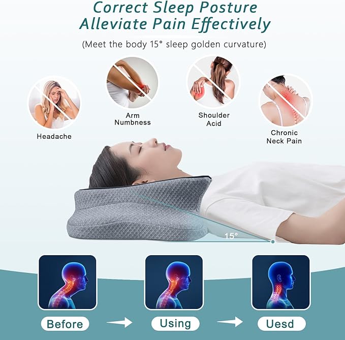 Cervical Pillow for Neck Pain Relief, Memory Foam Pillows, Ergonomic Contour Bed Pillow, Soft for Side Sleep Stomach Sleeping and Back Sleepers