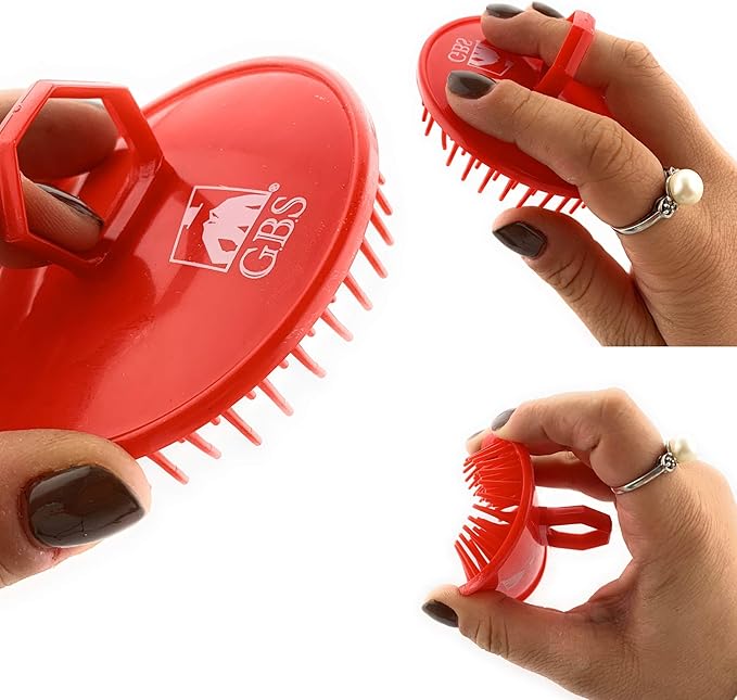 G.B.S Gents Scalp Massager for Hair Growth - 3 Pack Premium Soft Bristle Head Scrubber with Pocket Comb - Black Red Blue Hair Brush Set for Men Women