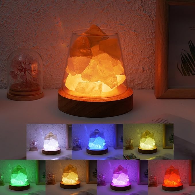 Runyangshi Citrine Clear Quartz Night Lamp Natural Healing Crystal Aroma Stone Diffuser with Remote Control Bedside Lamp USB Port 7 Colours Dimming Mode Bedroom Lamp Home Decor Gift