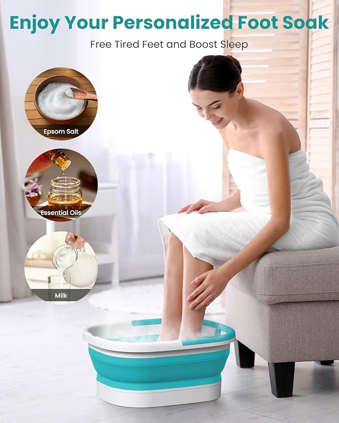 Nekteck Foot Soaking Tub Collapsible Bucket for Foot Bath Soak Tub, Feet Basin Soaker with 138 Acupressure Nodes and Pumice Stone for Feet Health Foot Spa, Gifts for Men Women Dad Mom, Green