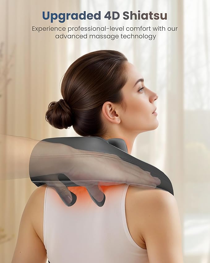 COMFIER FSA Eligible Shiatsu Neck Massager with Heat for Deep Tissue, Electric Shoulder and Back Massager for Pain Relief, Hands-Free Cordless 4D Kneading Massage