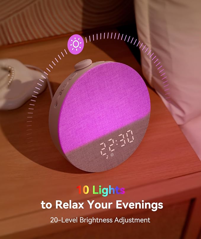 Dreamegg Sunrise 1 Pro - Sunrise Alarm Clock, Sound Machine for Sleep, Favorites Mode, Sleep Routines, Dimmable Night Light, 29 Soothing Sounds, White Noise Machine, Wake Up Light for Bedrooms (Cream)