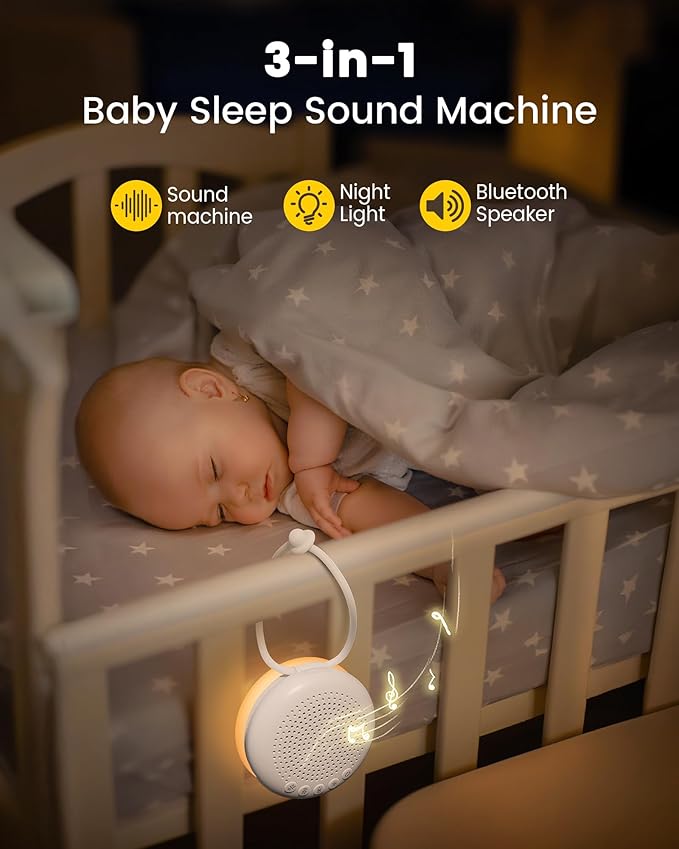 Glocusent 3-in-1 Portable Baby Sound Machine, White Noise Machine for Sleeping, Night Light & Phone Connected Speaker 34 Sounds Timing Function 1000mAh Large Battery Designed for Travel