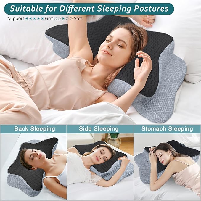 Cervical Pillow for Neck Pain Relief, Memory Foam Pillows, Ergonomic Contour Bed Pillow, Soft for Side Sleep Stomach Sleeping and Back Sleepers