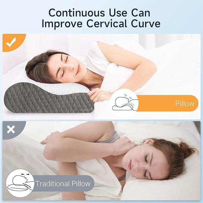 CloudBliss Memory Foam Pillow, Ergonomic Neck Contour Cervical Pillow for Back and Shoulder Pain, Orthopedic Pillow for Neck Pain Relief, for Sleeping Side, Back, Stomach Sleepers - Grey, Standard