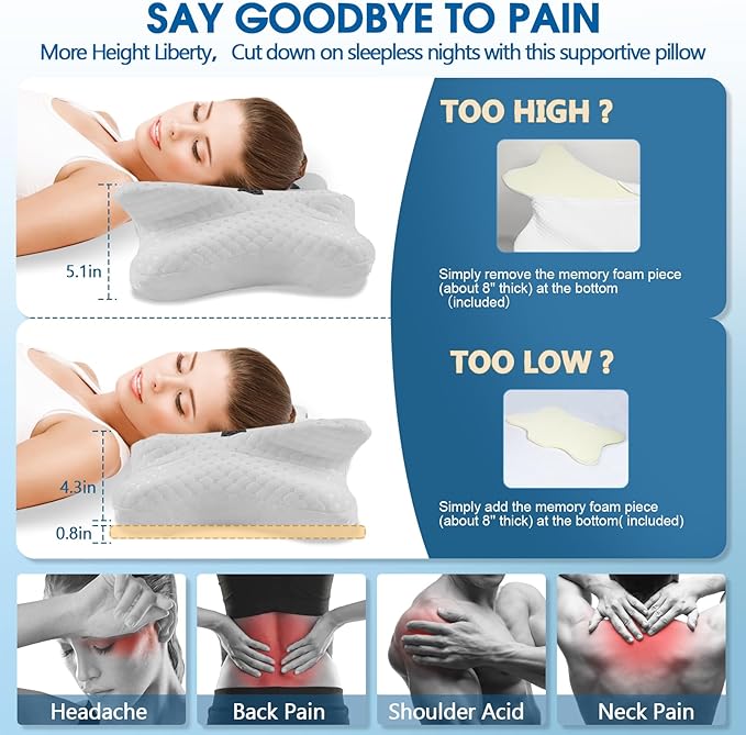 Memory Foam Pillows, Cervical Pillow for Neck and Shoulder Pain Relief, Ergonomic Contour Bed Pillow, Soft for Side Sleep Stomach Sleeping and Back Sleeper