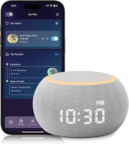 Santebee Sound Machine for Sleep White Noise Machine for Adults Night Light, Luna Pro 507 Soothing Sounds, Dual-stage Alarm&Snooze, Smart App Control Custom Buttons, Dimmable Clock Timer for Baby Kids