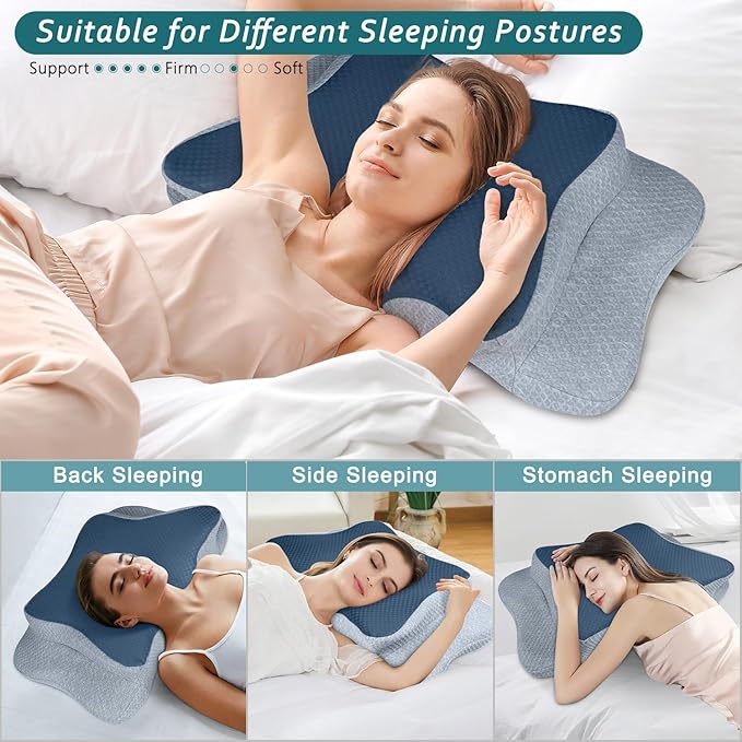 Cervical Neck Pillow for Pain Relief Sleeping, Contour Memory Foam Pillows, Ergonomic Side Sleeper Pillows for Adults, Cooling Pressure-Relieving Neck Support Pillow for Back Stomach Sleepers