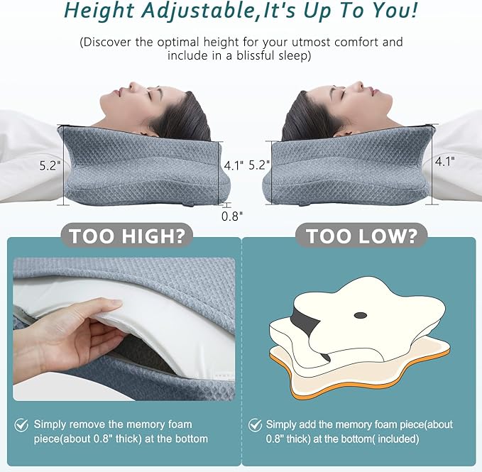 Cervical Neck Pillow for Pain Relief Sleeping, Contour Memory Foam Pillows, Ergonomic Side Sleeper Pillows for Adults, Cooling Orthopedic Neck Support Pillow for Back Stomach Sleepers