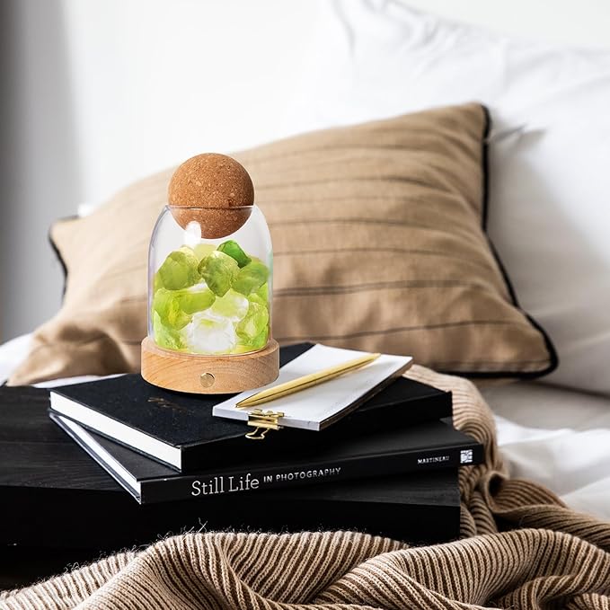 Runyangshi Green Fluorite Night Lamp 6.3" Natural Healing Crystal Aroma Stone Diffuser Bedside Lamp USB Port 3 Colours Dimming Mode Bedroom Lamp Home Decor