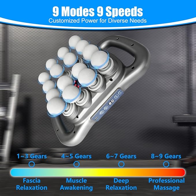 Massage Gun Deep Tissue – 16 Heads, 9 Speeds & 9 Modes, High Power Percussion Massager Gun for Full Body Relief, Fascia Massage Gun for Muscle