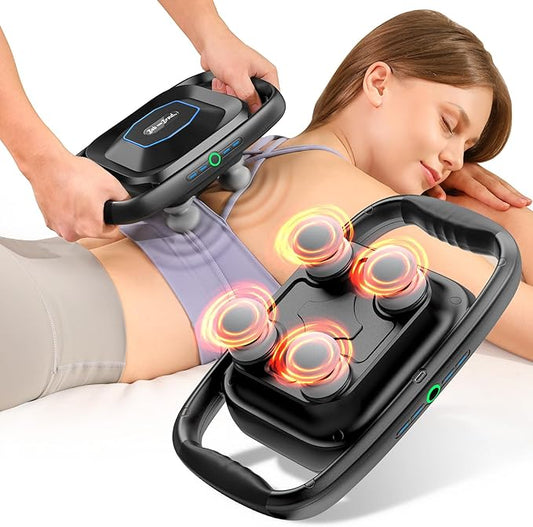 BOB AND BRAD A1 4-Head Massage Gun Deep Tissue, FSA Eligible/HSA Eligible, 4X Pain Relief Efficiency, Replaceable Massager Heads & Plate, Electric Percussion Massage Gun Tool for Back, Leg, Muscle