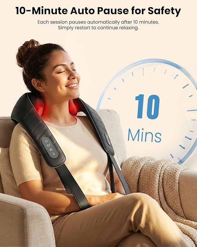 COMFIER Cordless Neck Massager with Heat, 4D Kneading Shiatsu Neck and Shoulder Massager Deep Tissue, Hands-Free Straps, FSA Eligible HSA, Mothers Day Gifts for Mom Women