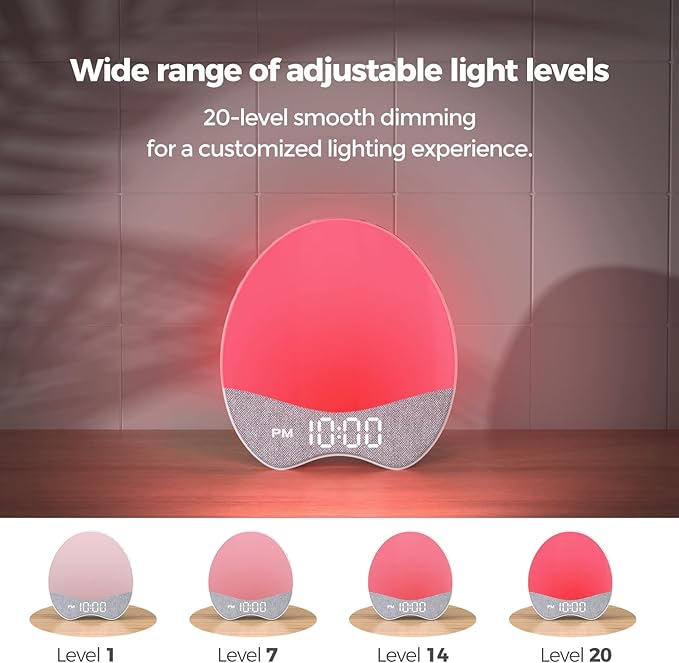 OK to Wake Alarm Clock for Kids, Children's Sleep Trainer, Bedside Dream White Noise Machine, Adjustable Night Light, 12 Soothing Sounds, Nap, Sleep Timer, Dimmable Fabric Display, Bedroom