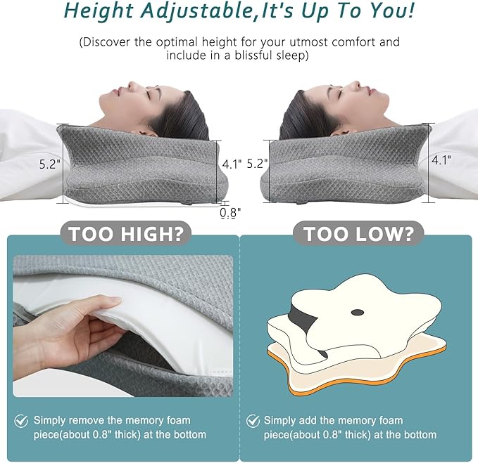 Cervical Neck Pillow for Pain Relief Sleeping, Contour Memory Foam Pillows, Ergonomic Side Sleeper Pillows for Adults, Cooling Orthopedic Neck Support Pillow for Back Stomach Sleepers