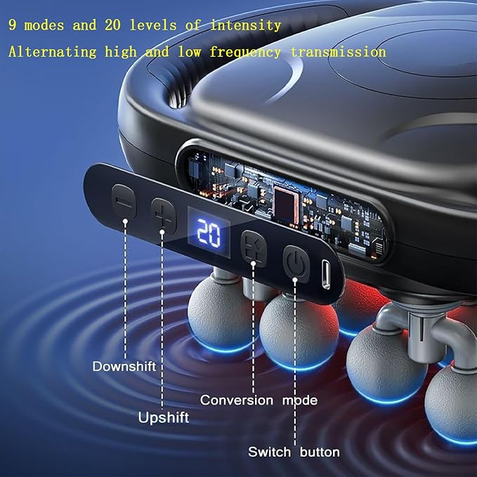 16 Head Massage Gun Deep Tissue, 16 Head Massage Gun, Back Massager for Pain Relief, Muscle Massager 9 Modes 20 Levels for Neck, Shoulders, Waist, Legs, Foot, Gift for Women, Men, Moms and Dads