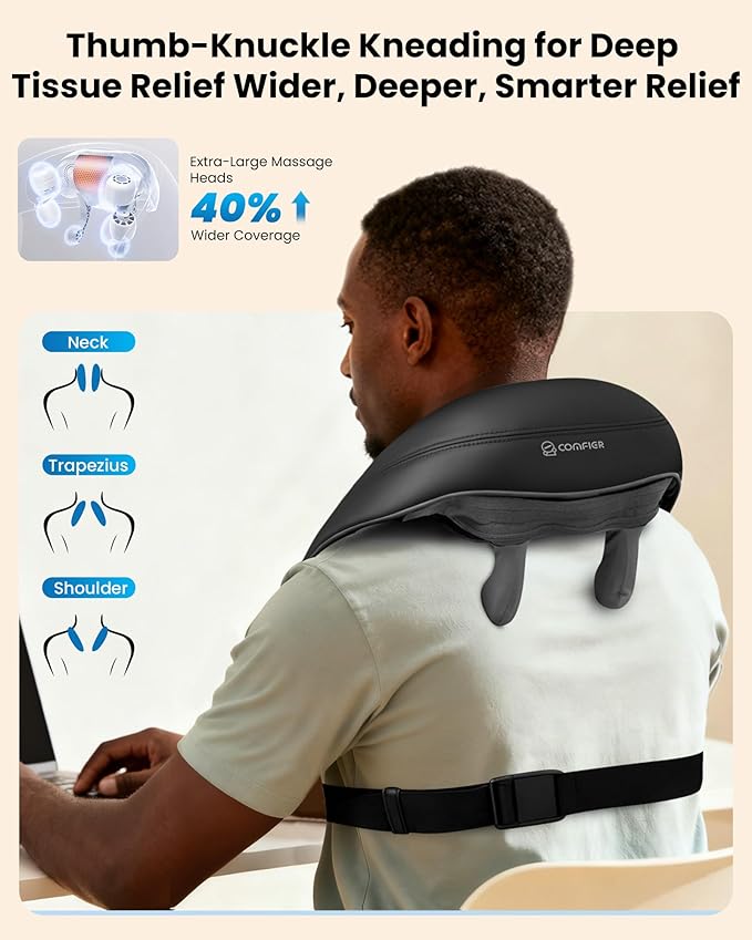 COMFIER Cordless Neck Massager with Heat, 4D Kneading Shiatsu Neck and Shoulder Massager Deep Tissue, Hands-Free Straps, FSA Eligible HSA, Mothers Day Gifts for Mom Women