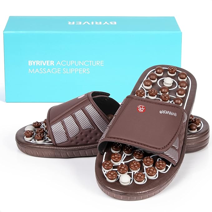 BYRIVER Plantar Fasciitis Relief Foot Massager, Acupressure Slippers Slides for Men Women, Reflexology Massage Flip Flops Shoes Sandals, Improve Circulation Relaxation Gifts for Mom dad (03S)