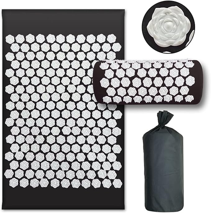 Upgrade Long Nonslip Acupressure Cushion Sensi Massage Mat Kuznetsov's applicator Relieve Back Pain Foot Massager Fitness Pilate(3pcs lotu Black)