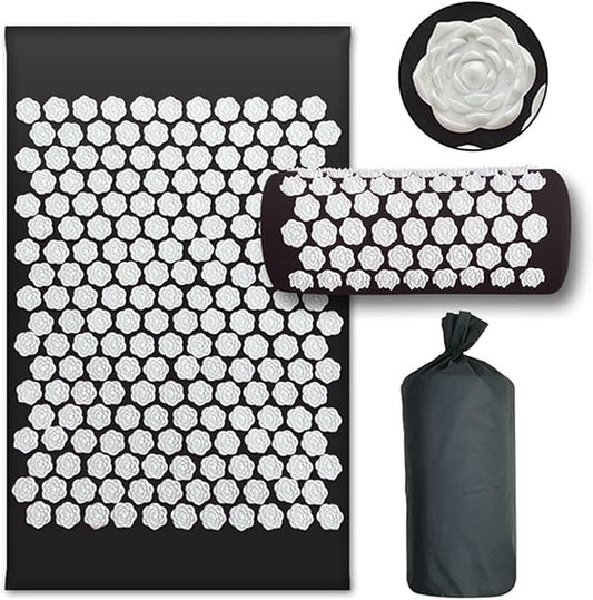 Upgrade Long Nonslip Acupressure Cushion Sensi Massage Mat Kuznetsov's applicator Relieve Back Pain Foot Massager Fitness Pilate(3pcs lotu Black)