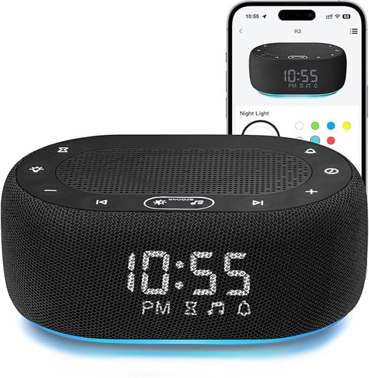 1Mii White Noise Sound Machine with Alarm Clock, Sound Machine for Sleep for Adults Baby, 30 Soothing Sounds, Smart App Controlled, Dimmable 7-Color Night Light, Sleeping Timer, 30 Volume Levels