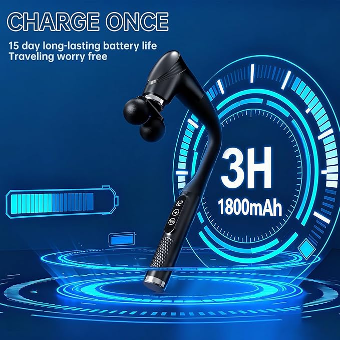 Double-Headed Elbow Massage Gun, Percussion Muscle Massager, Suitable For Sore Muscles In The Back, Shoulders, Waist And Legs, Detachable Extended Handle, 12-Speed Adjustable, 5 Heads Are Replaceable