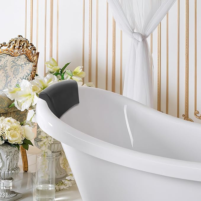 Non-Slip Bath Pillow for Tub Head Neck Support with Suction Cups, Ergonomic Waterproof Bath Cushion for Relaxing Spa and Home Bathtub Use