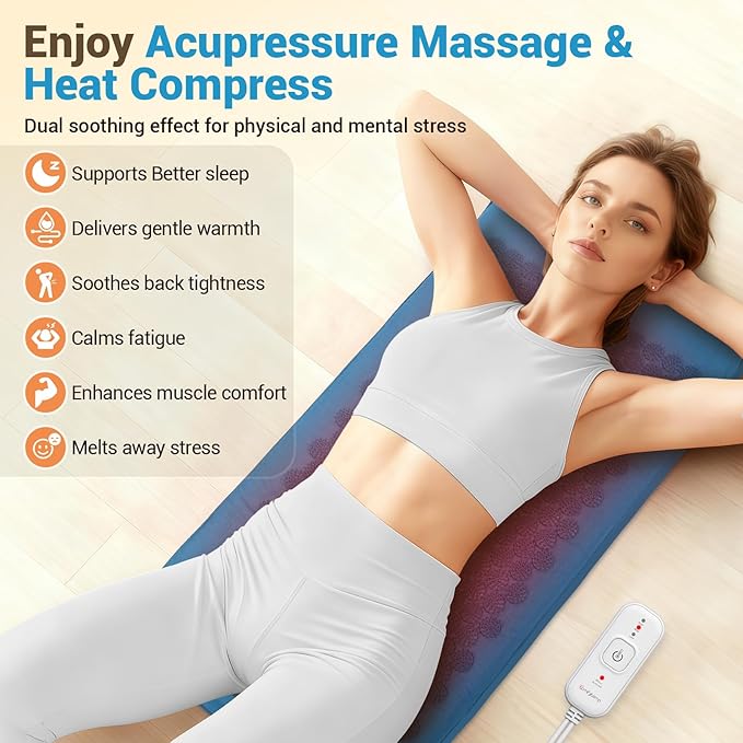 Comfytemp Heated Acupressure Mat for Back, 2 in 1 Large 17"x33" Acupuncture Massager, FSA Eligible, HSA Approve Heating Pad to Relax Leg Muscle Tension/Stress/Foot Comfort, Similar to Acupuncture