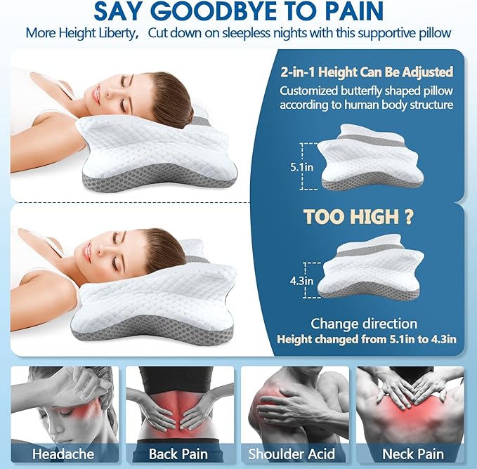 Cervical Neck Pillow for Pain Relief Sleeping, Contour Memory Foam Pillows, Ergonomic Side Sleeper Pillows for Adults, Orthopedic Neck Support Pillow for Back Stomach Sleepers-King Size