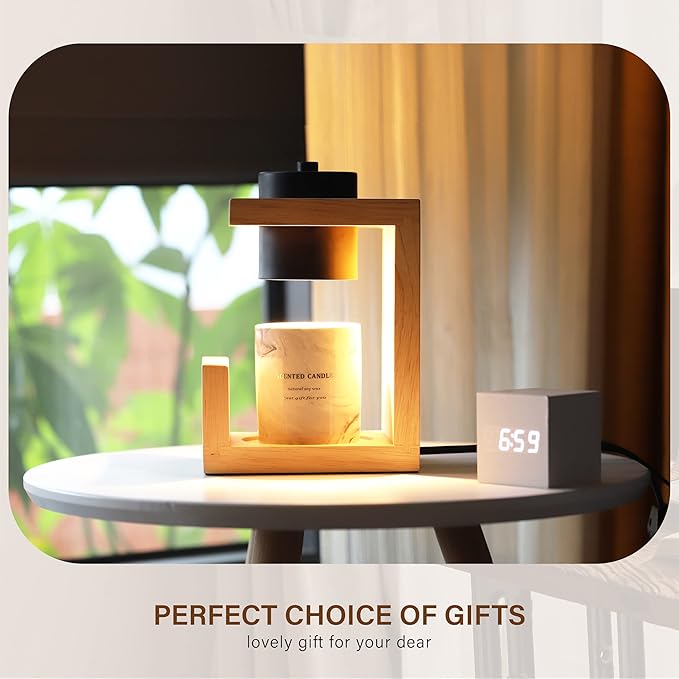 Candle Warmer Lamp, with 2 Bulbs,Timer & Dimmer,Simple Natural Wood,Compatible Up to 4.5 inch Candles,for Home Scented and Décor，110-120V (Wood)