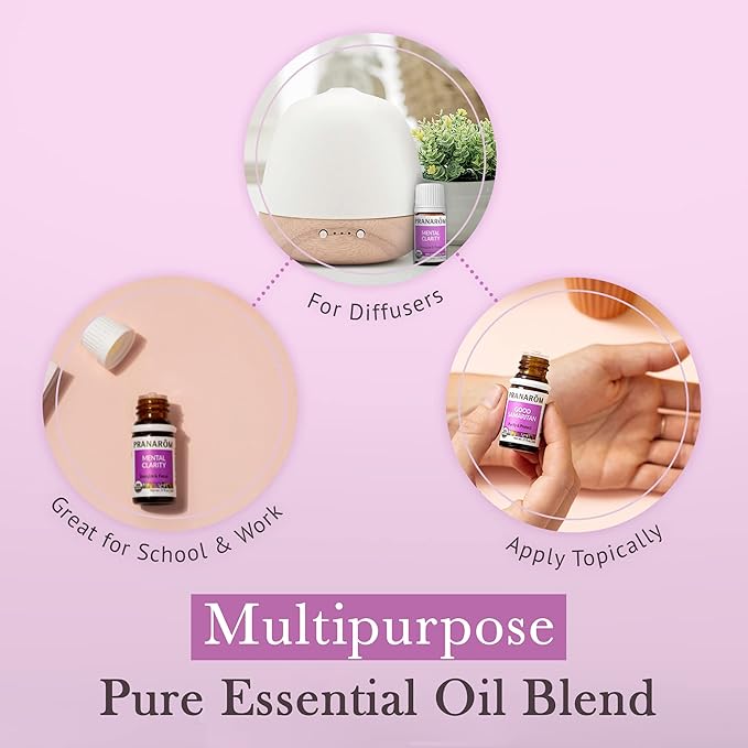 Pranarom - Mental Clarity & Focus Essential Oil, Pure Essential Oil for Diffusers, Revitalizing Aroma Oil, Lavender, Lemon, Peppermint, and More, Organic Essential Oil Blend, 5 ml