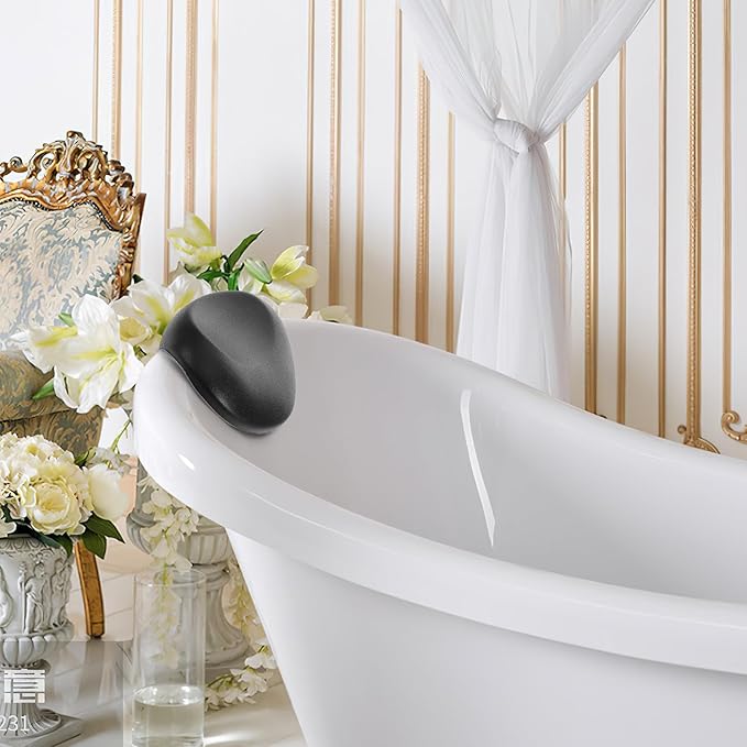 GLEAVI Waterproof Bath Pillow for Tub, Non-Slip Tub Cushion with Neck and Back Support, Quick-Dry 3D Spa Bath Cushion for Bathtub Soaking and Relaxation (Black)