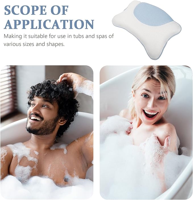 Bath Pillow for Tub with 4 Suction Cups, 3D Mesh Bathroom Pillow, Non-Slip Washable Spa Head and Neck Rest for Bathtub Relaxation