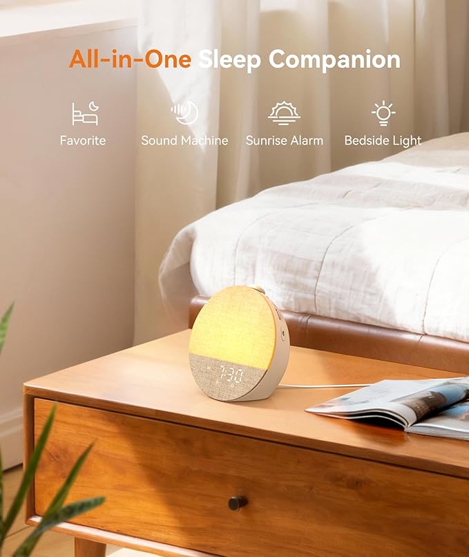 Dreamegg Sunrise 1 Pro - Sunrise Alarm Clock, Sound Machine for Sleep, Favorites Mode, Sleep Routines, Dimmable Night Light, 29 Soothing Sounds, White Noise Machine, Wake Up Light for Bedrooms (Cream)