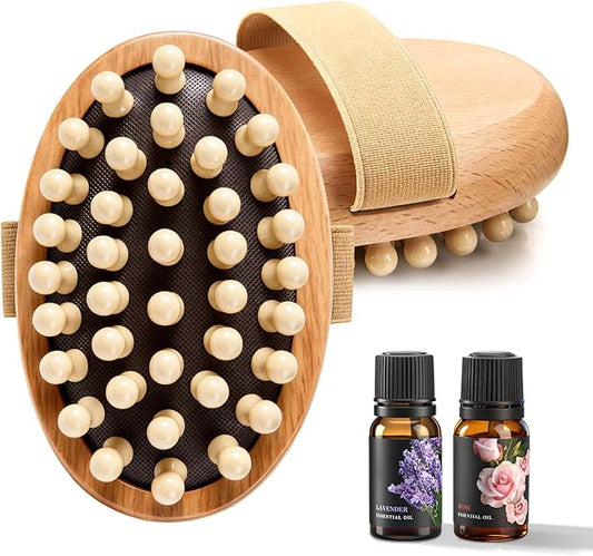 awrose 2 Packs Wood Therapy Massage Tools, Manual Meridian Massage Body Brush for Body Sculpting, Wooden Scalp Massager Tools for Cellulite Reduction, Muscle Pain Relief, Birthday Gifts for Women Men