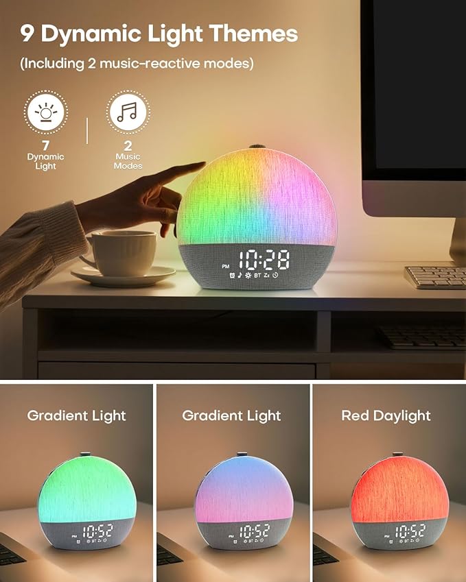 Sunrise Alarm Clock, White Noise Sound Machine, Sunlight Alarm Clocks for Bedrooms, 9 Natural Wake Up RGB Night Light, 30 Soothing Sounds for Heavy Sleepers, Baby, Kids, Adults Gifts