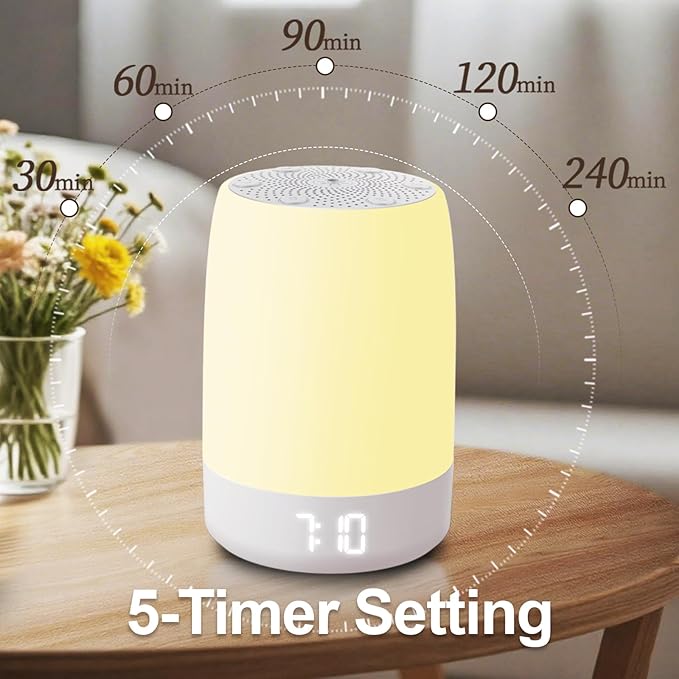 White Noise Machine Alarm Clock for Baby Adults Kids with 32 Soothing Sounds 8 Colors Rainbow Breathing Light，Toddler Sleep Trainer with Timer, App Remote Control，Bluetooth Playback for Bedroom